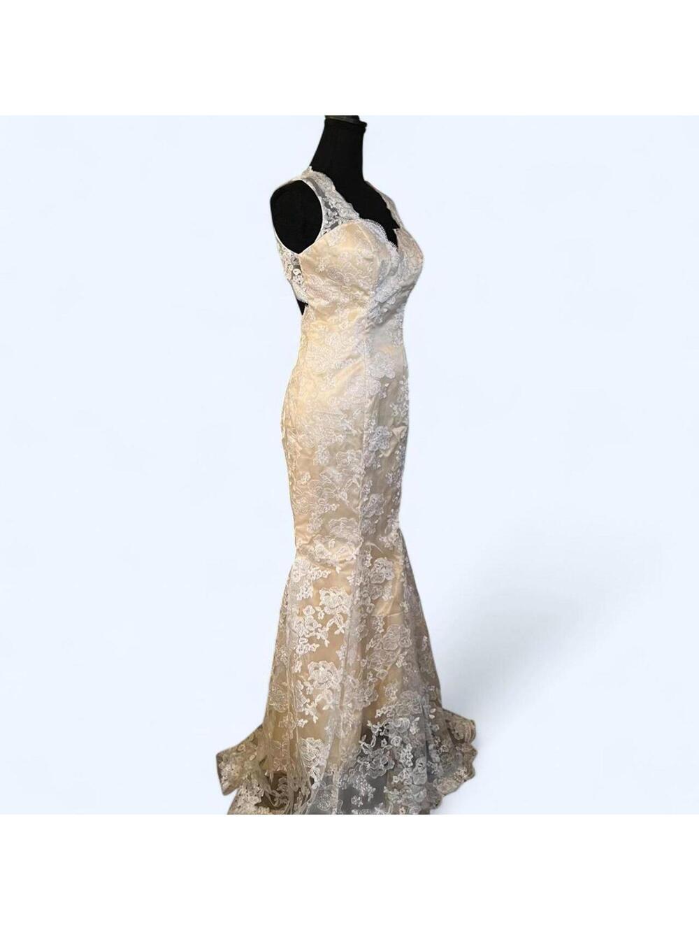 Vintage Lace Mermaid Gown Fairycore Bridal Prom Dress Size US 4 π - Picture 5 of 9